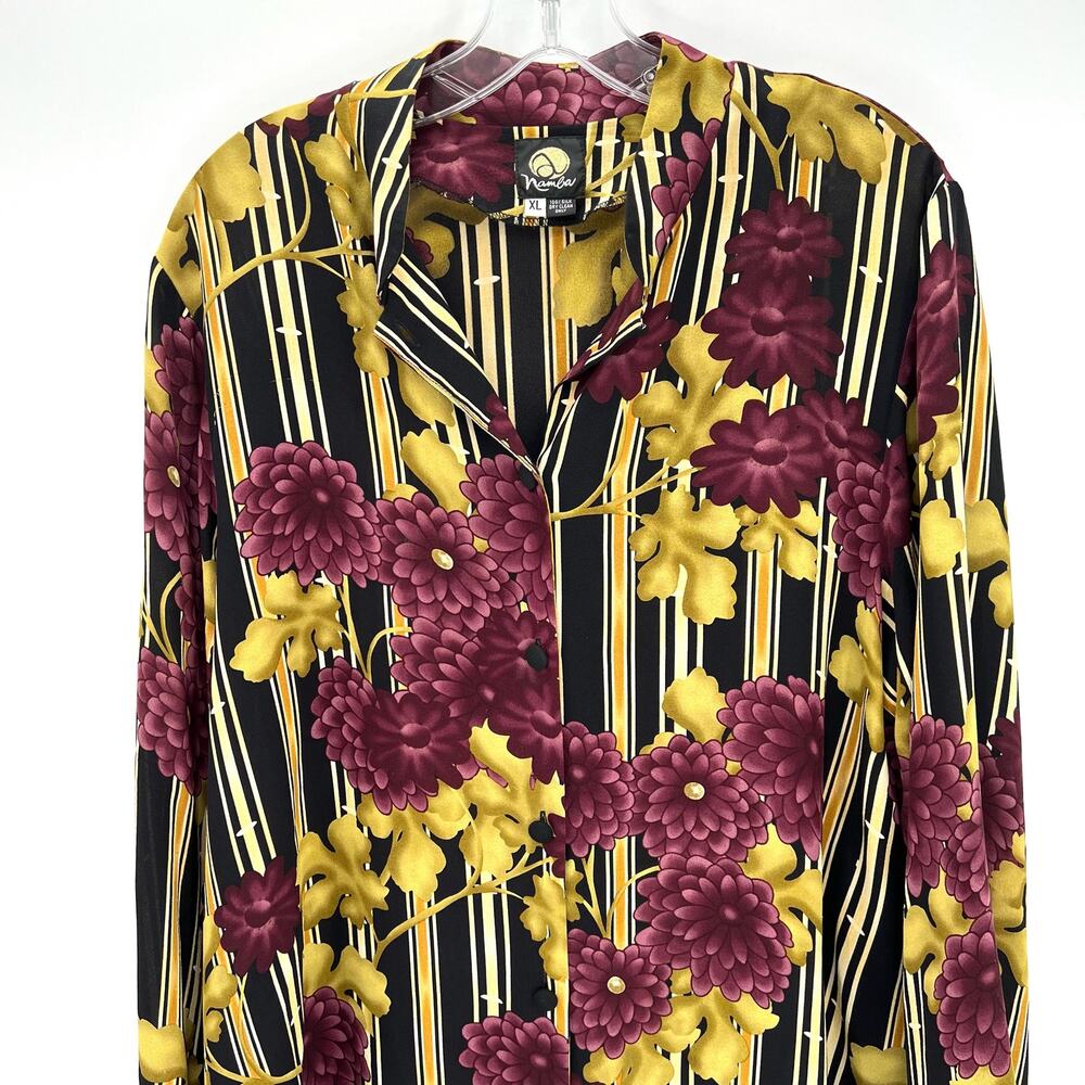 Anne Namba silk women’s marigold floral button front tunic shirt blouse